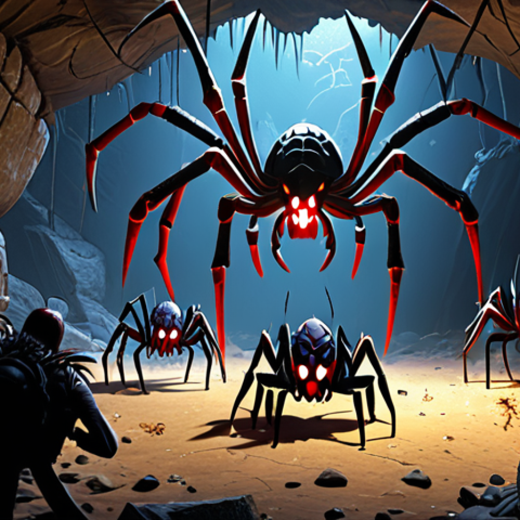 **Image Prompt:** A group of Thai players excitedly battling a giant spider boss (Queen Spider) in a dark cave (Spider Cave) in Hit2, with item drop icons like "Spider Web" and "Spider Fang" overlaid. Focus on the action and excitement.