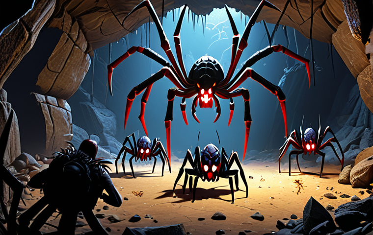 **Image Prompt:** A group of Thai players excitedly battling a giant spider boss (Queen Spider) in a dark cave (Spider Cave) in Hit2, with item drop icons like "Spider Web" and "Spider Fang" overlaid. Focus on the action and excitement.